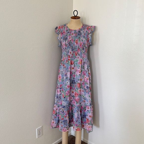 NWOT Lost and Wander Down to Earth Smocked Garden Midi Dress Size L - Picture 1 of 12